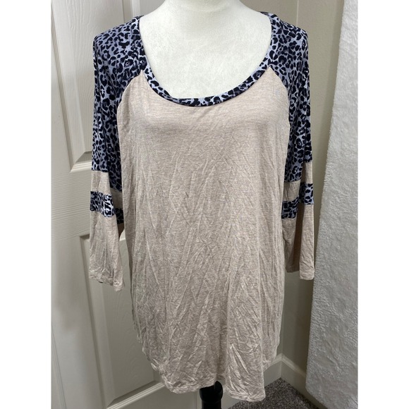Maurices Tunic Top Leopard Print Raglan 3/4 Sleeve Casual Comfy Lightweight XXL‎ - Picture 1 of 6